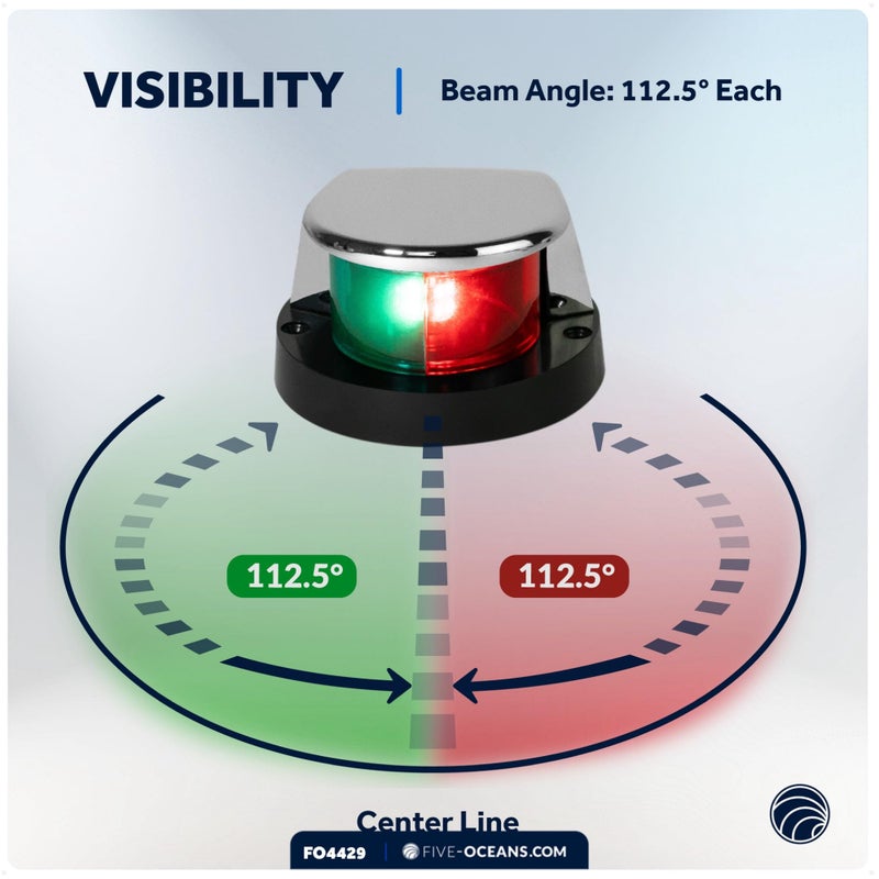 Five Oceans LED Boat Navigation Lights - Red & Green Bi-Color Bow Light, Horizontal Mount, 12V, USCG Compliant, 2NM Range for Pontoon & Fishing Boats - FO4429 - Image 4